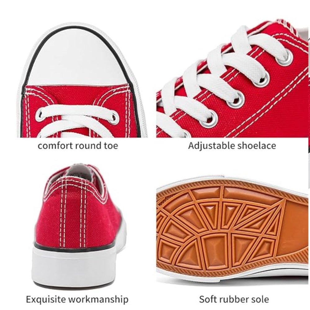 Womens Canvas Sneakers Low Top Lace Up New size 11 RED - Picture 2 of 5